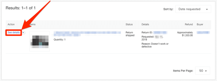 eBayリターンリクエストを閉じる