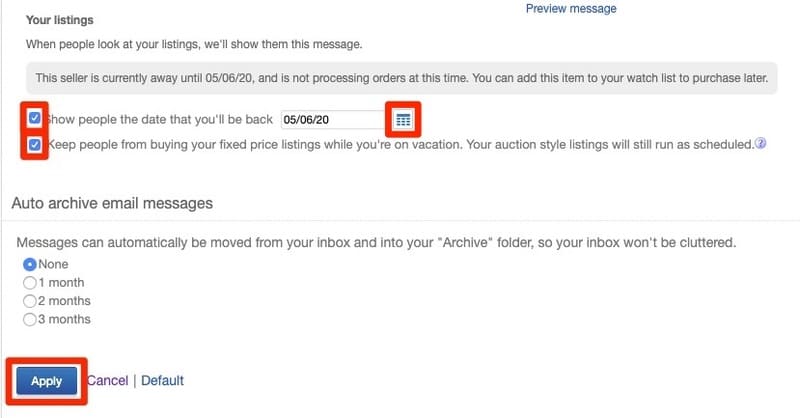 eBay_バケーション設定